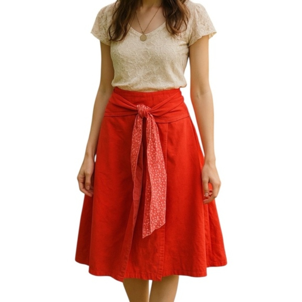 Antoine & Lili Red Wrap Skirt Cotton Stretch France Boho Artsy Parisian size L‎